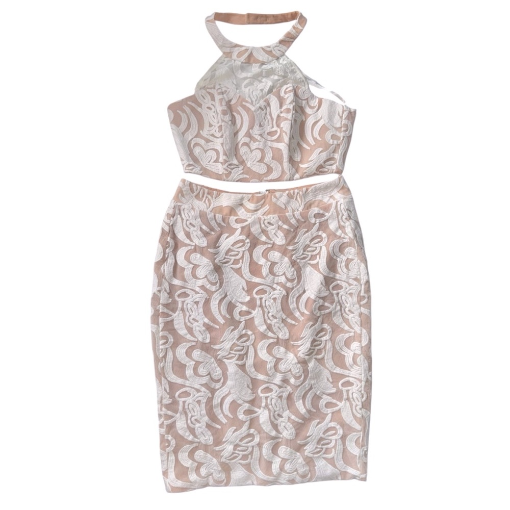 Portia & Scarlett White Ivory Lace Halter Top Skirt Two Piece Set Womens Medium